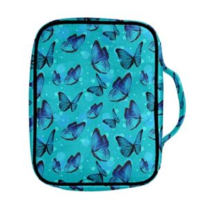 Jndtueit Blue Butterfly Bible Covers Bible Case for Women Girls, Morpho Butterflies Great for Bible Study/Daily Use, Turquoise Men Bible Journal Protective Carrier Handbag