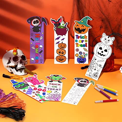 120PCS Halloween Color Your Own Bookmarks, 12 Styles Halloween Bookmark for Kids Ghost Pumpkin DIY Coloring Blank Bookmarks for Students Trick or Treat Classroom Rewards