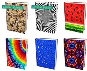 from the original home of book sox – 6 nice selections of assorted jumbo prints stretchable book covers. including 2 limited editions (cookie and optical illusion)