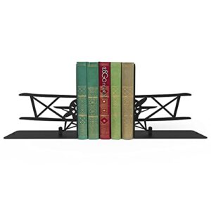 Bookends Airplane, Bookends for Shelves, Book Ends for Office, Modern Bookends for Desk and Bookshelves, Metal bookends, Heavy Duty Metal Black Bookend Support, Creative Book Ends.