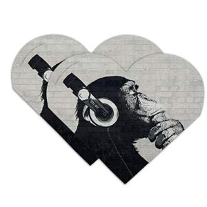 headphone chimp monkey wall heart faux leather bookmark – set of 2