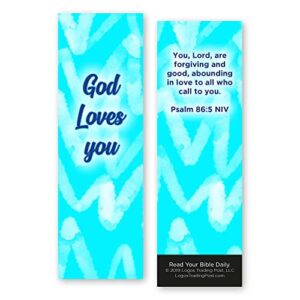 god loves you, psalm 86:5, bulk pack of 25 christian bookmarks for kids, childrens bible verse book markers, sunday school prizes with memory verses, scripture gifts for kids & youth