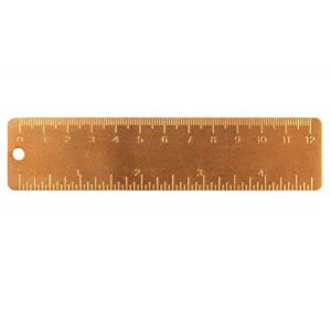 juneTree Vintage Brass Handy Straight Ruler / Metal Copper Bookmark / Cm Inch Dual Scales 130mm