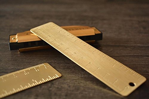 juneTree Vintage Brass Handy Straight Ruler / Metal Copper Bookmark / Cm Inch Dual Scales 130mm