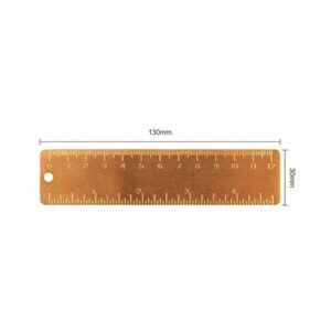 juneTree Vintage Brass Handy Straight Ruler / Metal Copper Bookmark / Cm Inch Dual Scales 130mm