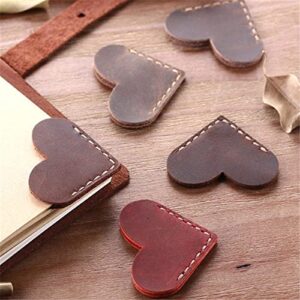 askfairy 3pcs leather heart bookmark,heart page corner handmade bookmark,cute handmade book reading gift for book lovers