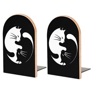 Yin Yang Lucky Cat Bookends Heavy Duty Book Stand 1 Pair for Home Office Shelves Decorative