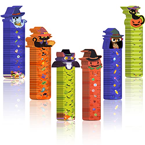 144 Pieces Halloween Bookmark Rulers Party Favors, Ruler Markers 6 Designs with Pumpkin Ghost Halloween Prints for Holiday Bookmark, Halloween Decorations, Classroom Rewards and Trick or Treat Prizes