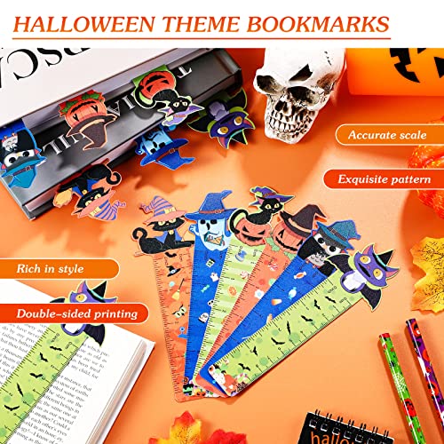 144 Pieces Halloween Bookmark Rulers Party Favors, Ruler Markers 6 Designs with Pumpkin Ghost Halloween Prints for Holiday Bookmark, Halloween Decorations, Classroom Rewards and Trick or Treat Prizes