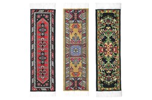 oriental carpet woven fabric bookmark – black collection – 3 bookmark designs – beautiful, elegant, cloth bookmarks! best gifts & stocking stuffers for men,women,teachers & librarians!