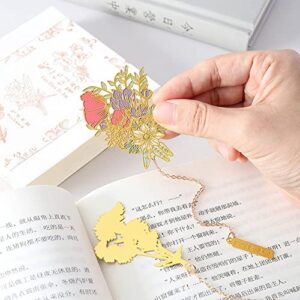 Bookmark 1PC Floral Brass Bookmark Chinese Style Tassel Pendant Book Clips Retro Pagination Mark Reading Tool School Office Supplies(Lilies)