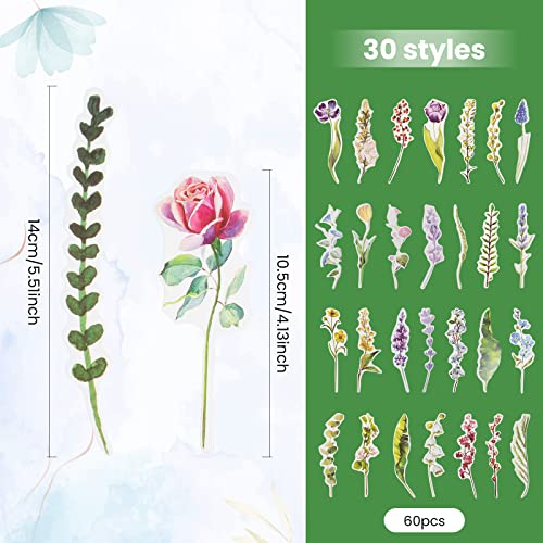 NEWEST 60 Pieces Colorful Flower Bookmarks, Paper Bookmark Card Sets Page Markers for Students Reading, 30 Designs