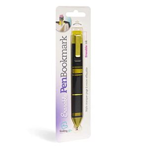 Pen Bookmark | Erasable Ballpoint Gel Pen and Bookmark 3-in-1 | Ink Novelty Pen with Eraser | Page Marker | Book Marker | Page Holder Clip | Stationery Gift Idea for Reader and Writer (Black & Gold))