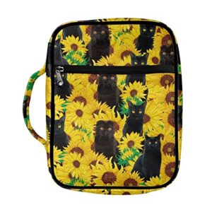 coloranimal sunflower bible book covers church bags bible protective with handle zippered pocket black cats carrying book bible holder accessories organizer case tote bags for women girls