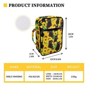 Coloranimal Sunflower Bible Book Covers Church Bags Bible Protective with Handle Zippered Pocket Black Cats Carrying Book Bible Holder Accessories Organizer Case Tote Bags for Women Girls