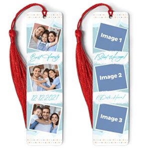 personalized bookmark, customized family photo collage, picture frame bookmarks with text year message, unique ornament ruler marker, gifts for women book lover on birthday christmas, multicolored