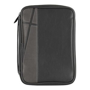 black and gray cross leather look bible cover case with handle large