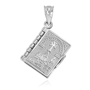 religious jewelry by fdj polished sterling silver 3d armenian holy bible book w/lord’s prayer charm pendant