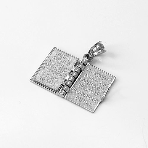 Religious Jewelry by FDJ Polished Sterling Silver 3D Armenian Holy Bible Book w/Lord's Prayer Charm Pendant