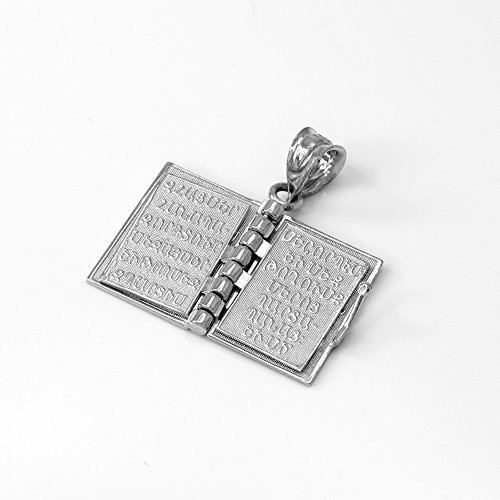 Religious Jewelry by FDJ Polished Sterling Silver 3D Armenian Holy Bible Book w/Lord's Prayer Charm Pendant