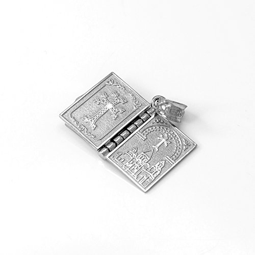 Religious Jewelry by FDJ Polished Sterling Silver 3D Armenian Holy Bible Book w/Lord's Prayer Charm Pendant