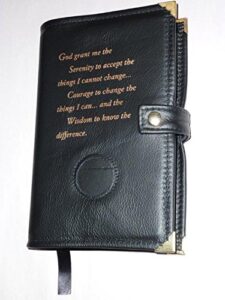 black leather aa alcoholics anonymous big book cover serenity prayer and medallion holder