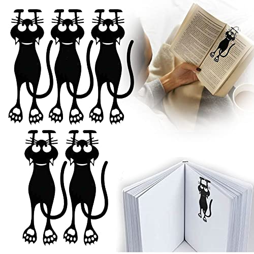 Funny Cat Bookmark, 2023 New Curious Cat Bookmark for Cat Lovers, Creative Hollow Kitten Bookmark, Black Kitten Hanging Bookmark, Funny Office School Gift for Book Lovers (5 Pcs)