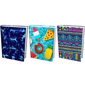 easy apply, reusable book covers 3 pk. best jumbo 9×11 textbook jackets for back to school. stretchable to fit most large hardcover books. perfect fun, washable designs for girls, boys, kids and teens