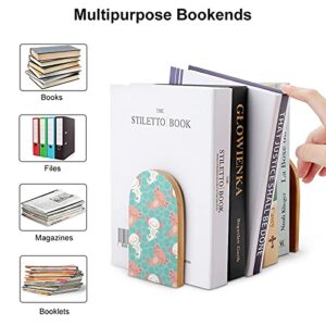 Kawaii Axolotl Pattern Wooden Shelves Bookends Desktop Book Stand Book Ends Books Holder for Library School Home Office Study Bedroom Decoration（Logs）