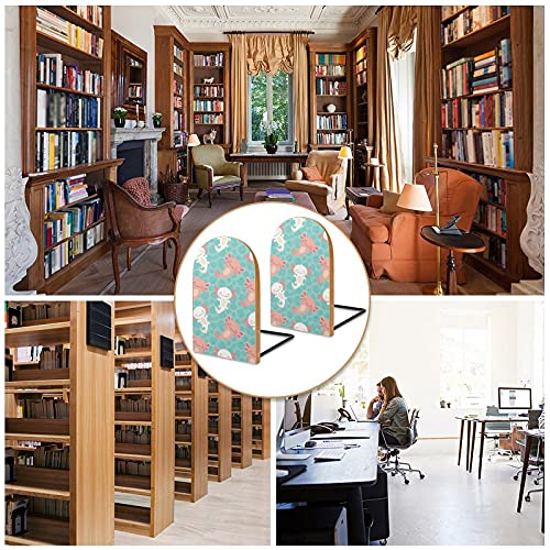 Kawaii Axolotl Pattern Wooden Shelves Bookends Desktop Book Stand Book Ends Books Holder for Library School Home Office Study Bedroom Decoration（Logs）