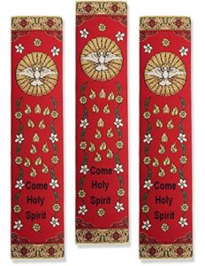 set of 3 religious gift cloth tapestry icon bookmarks come holy spirit red green book marker 9 1/8 inch
