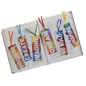 just4fun inspirational rainbow watercolor laminated 6″ bookmarks – inspire dream imagine create – party favors teacher rewards motivational (package of 24)