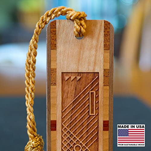 Harp Strings Engraved Wooden Bookmark with Copper Tassel - Made in USA