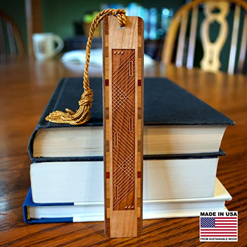 Harp Strings Engraved Wooden Bookmark with Copper Tassel - Made in USA