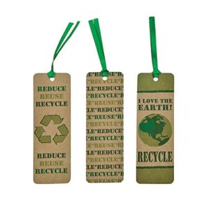 fun express recycle activity kraft paper bookmarks – bulk set of 48 – earth day educational supplies for kids