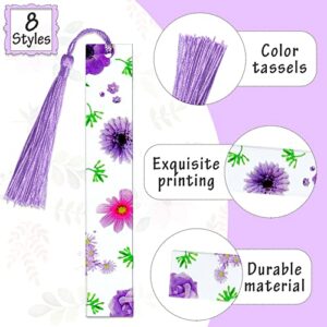 16 Pieces Flower Resin Bookmarks,8 Sets Flower Acrylic Bookmarks,Transparent Floral Bookmarks with Tassels,Floral Resin Bookmarks Colorful Flower Printing Bookmarks for Women Teacher Kids Book Lovers