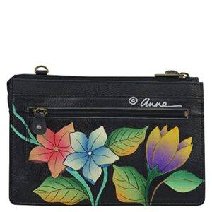 Anna by Anuschka Women’s Hand-Painted Genuine Leather Organizer Wallet On a String - Birds in Paradise Black