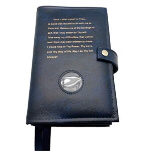deluxe double alcoholics anonymous aa navy blue big book & 12 steps & 12 traditions book cover with third step prayer medallion holder