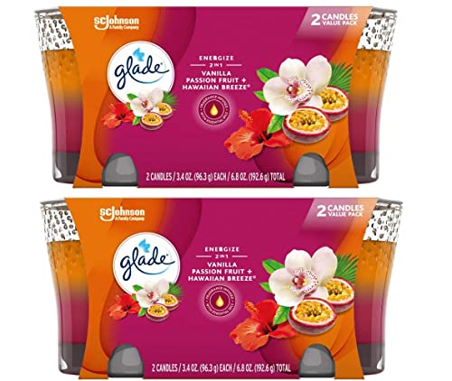 Glade Jar Candles, Fragrance Candles Infused with Essential Oils, Air Freshener Candles, 4 Candles 3.4 Oz (Vanilla Passion Fruit & Hawaiian Breeze)