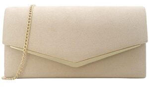 mojisolo faux suede women’s evening clutch bags for formal cocktail prom wedding party velvet foldover purse nude