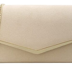 MOJISOLO Faux Suede Women's Evening Clutch Bags for Formal Cocktail Prom Wedding Party Velvet Foldover Purse Nude