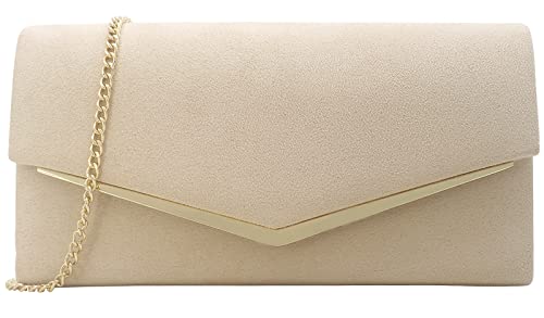 MOJISOLO Faux Suede Women's Evening Clutch Bags for Formal Cocktail Prom Wedding Party Velvet Foldover Purse Nude