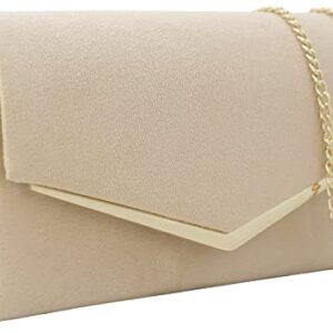 MOJISOLO Faux Suede Women's Evening Clutch Bags for Formal Cocktail Prom Wedding Party Velvet Foldover Purse Nude