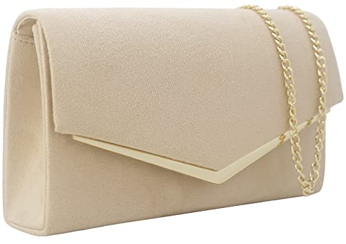 MOJISOLO Faux Suede Women's Evening Clutch Bags for Formal Cocktail Prom Wedding Party Velvet Foldover Purse Nude