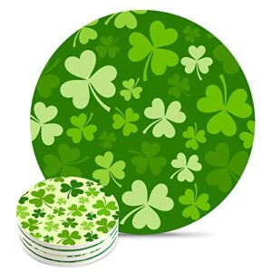 happy st patrick’s day coasters for drinks 4 pieces set shamrocks clover bar cup coaster round cork coasters thick cork drink bar coasters for table kitchen dining home decor, 3.94 inches