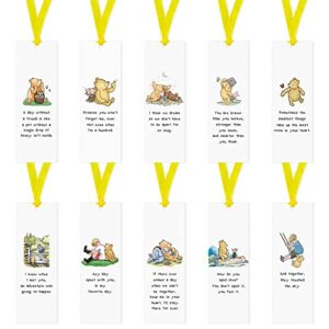 10 pcs winnie bookmark， winnie theme book markers with gold ribbons, 15 x 5 cm