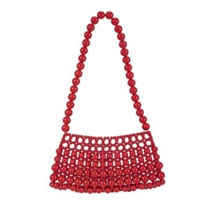 yushiny women colored acrylic beaded handmade satchel handbag for wedding evening party (red)