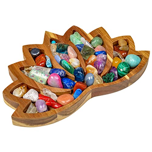 Curawood Lotus Crystal Tray for Stones - Display Your Crystals & Healing Stones - Crystal Holder for Stones Display - Crystal Shelf Display for Stones - Crystal Organizer Bowl for Crystals Stones