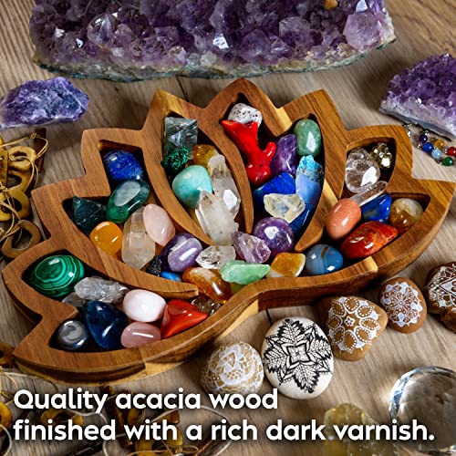 Curawood Lotus Crystal Tray for Stones - Display Your Crystals & Healing Stones - Crystal Holder for Stones Display - Crystal Shelf Display for Stones - Crystal Organizer Bowl for Crystals Stones