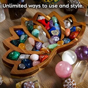 Curawood Lotus Crystal Tray for Stones - Display Your Crystals & Healing Stones - Crystal Holder for Stones Display - Crystal Shelf Display for Stones - Crystal Organizer Bowl for Crystals Stones